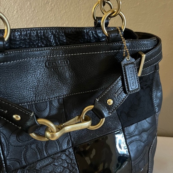 Coach Hamptons Patchwork Carryall Black Leather Gold Hardware Tote - Picture 11 of 17